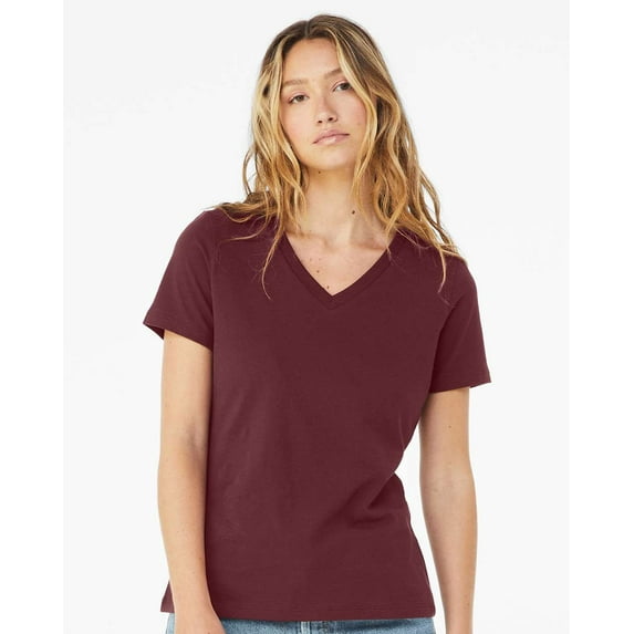 Bella & Canvas B87006533 Women Relaxed Jersey V-Neck T-Shirt, Maroon - Small