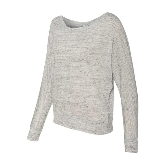 Bella-Canvas B8850 Womens Flowy Long Sleeve Off Shoulder T-Shirt - White Marble, Medium