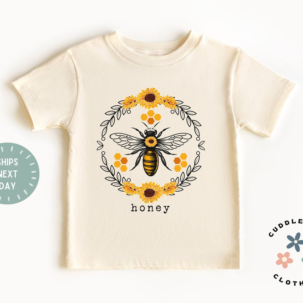 Bella Canvas Bee Kids Shirt, Retro Honey Bee and Sunflower Girls Tee ...
