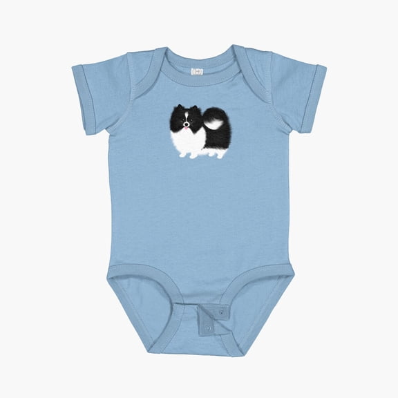 Bella Canvas Black And White Parti Pomeranian | Cute Black And White Fluffy Dog Short Sleeve Baby One-Piece Newborn Gender Neutral Outfit, Baby Boy Or Girl Bodysuit, Birrthday Gifts
