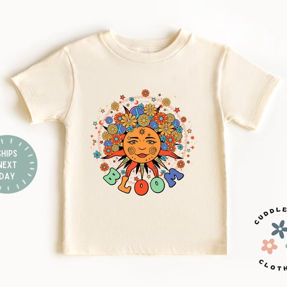 Bella Canvas Bloom Sun Kids Tee, Groovy Retro Boho Sun Flowers Girls Shirt, Birthday Girl, Gift For Girl, Hippie Girl Top, Granddaughter,