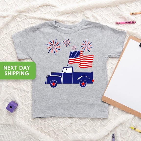 Bella Canvas Boy Fourth Of July Fourth Of July Outfit, Summer 4th Of July Boy Blue Truck Unisex Toddler Shirt