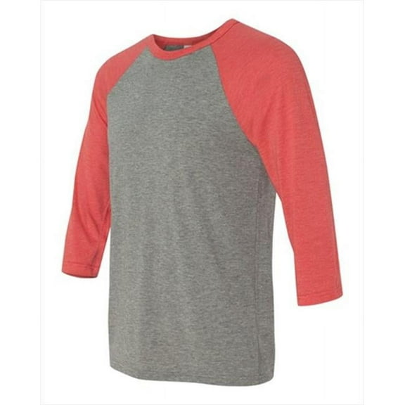 Bella-Canvas C3200 Unisex 0.75 Sleeve Baseball T-Shirt, Grey and Red Triblend, XL