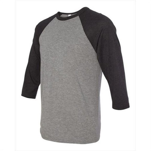 Bella-Canvas C3200 Unisex 0.75 Sleeve Baseball Tee - Deep Heather & Black, Extra Large