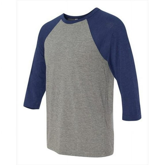 Bella-Canvas C3200 Unisex 0.75 Sleeve Baseball Tee - Grey & Navy Triblend, Extra Small