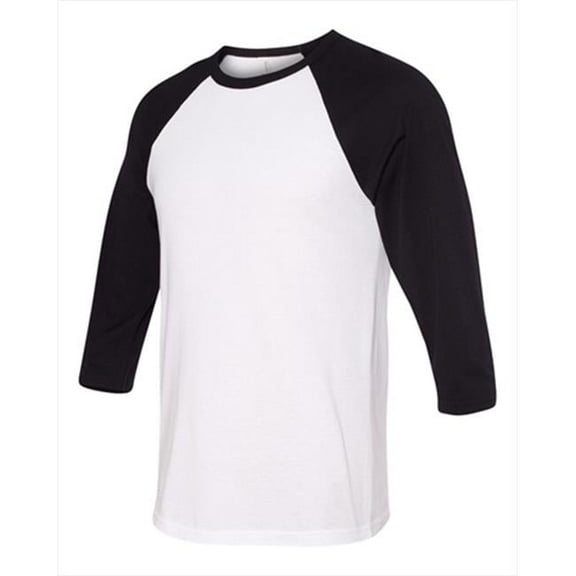 Bella-Canvas C3200 Unisex 0.75 Sleeve Baseball Tee - White & Black, 2X