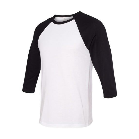Bella-Canvas C3200 Unisex 0.75 Sleeve Baseball Tee - White & Black, Small