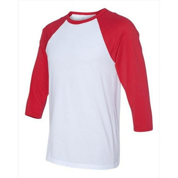 Bella-Canvas C3200 Unisex 0.75 Sleeve Baseball Tee - White & Red, Extra Small