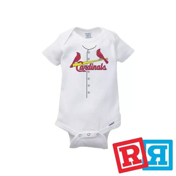 Bella Canvas Cardinals Baseball Gerber Baby OnesieÂ® Bodysuit Cotton Unisex White Short Sleeve