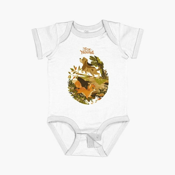 Bella Canvas Cartoon Fox And Hound Cute Merch Short Sleeve Baby One-Piece Newborn Gender Neutral Outfit, Baby Boy Or Girl Bodysuit, Birrthday Gifts