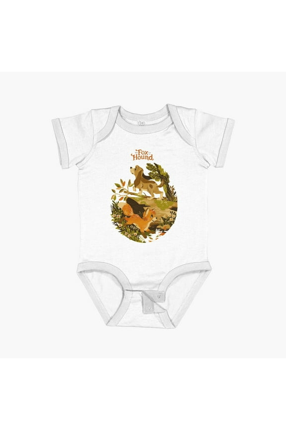 Bella Canvas Cartoon Fox And Hound Cute Merch Short Sleeve Baby One-Piece Newborn Gender Neutral Outfit, Baby Boy Or Girl Bodysuit, Birrthday Gifts