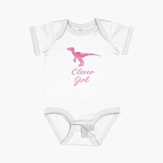 Bella Canvas Clever Girl Pink Raptor Short Sleeve Baby One-Piece Newborn Gender Neutral Outfit, Baby Boy Or Girl Bodysuit, Birrthday Gifts
