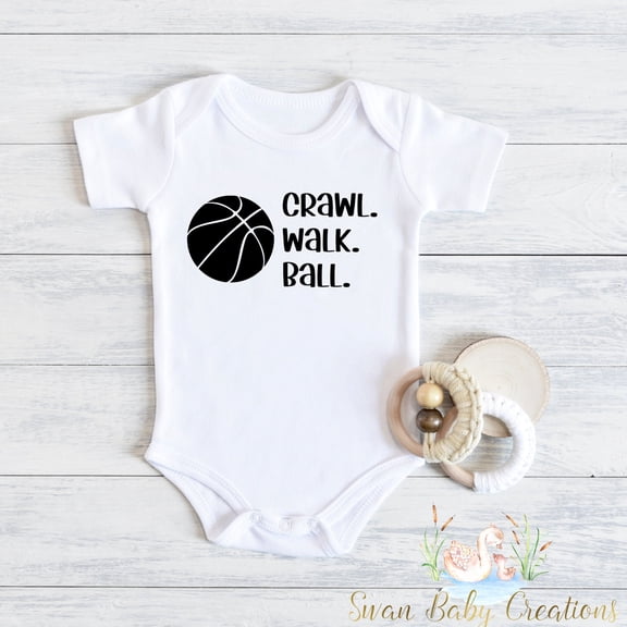 Bella Canvas with Crawl Walk Ball, Basketball Themed, Cute Baby Outfit For Future Basketball Player, Basketball Dad Cute And Cool Baby Boy or Girl Bodysuit Gift