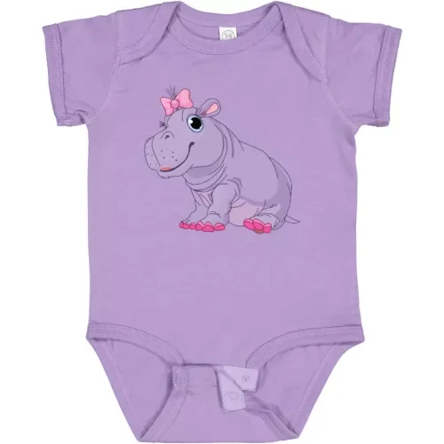 Bella Canvas Cute Purple Hippo Infant Creeper Hippopotamus Animal Wild Life Safari Baby Bodysuit