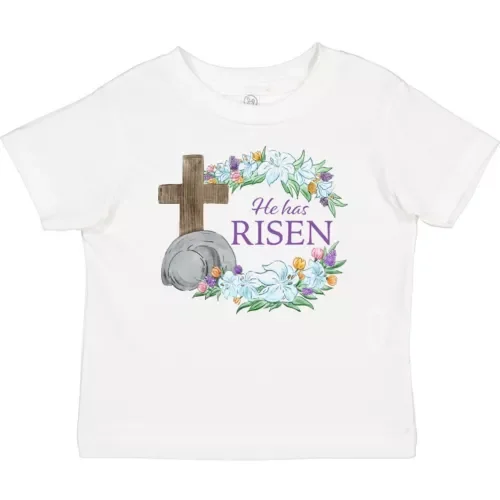 Bella Canvas Easter He Has Risen With Cross And Flowers Baby Toddler Shirt Cute Lillie 28