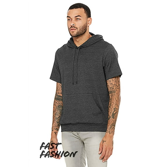 Bella + Canvas FWD Fashion Men's Jersey Short Sleeve Hoodie - DARK GRY HEATHER - XL