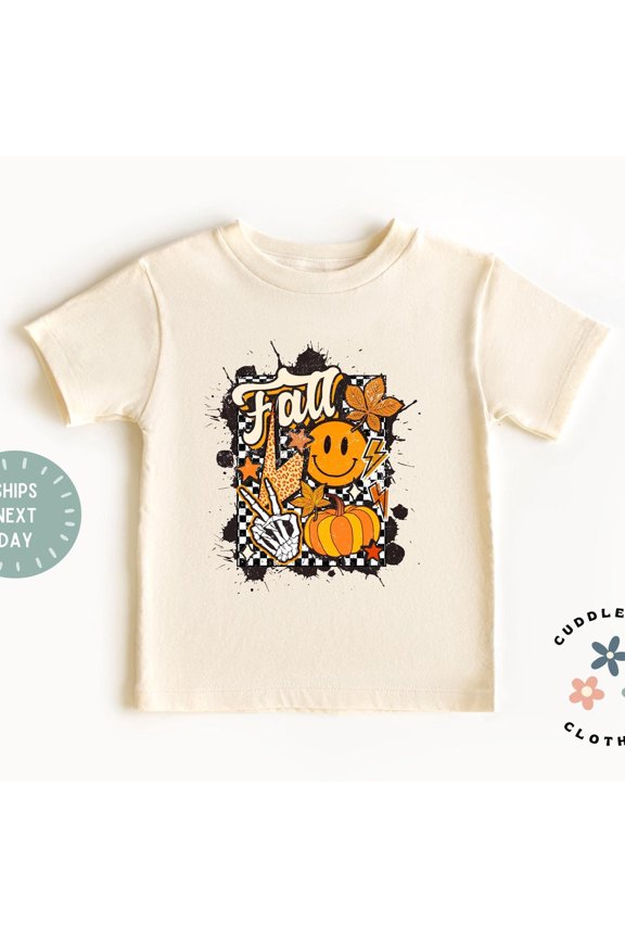 Bella Canvas Fall Kids Shirt, Retro Fall Things Toddler Tee, Cute Fall Pumpkins Skeleton Tee, Autumn, Halloween, Gift for Girl, Toddler Tee