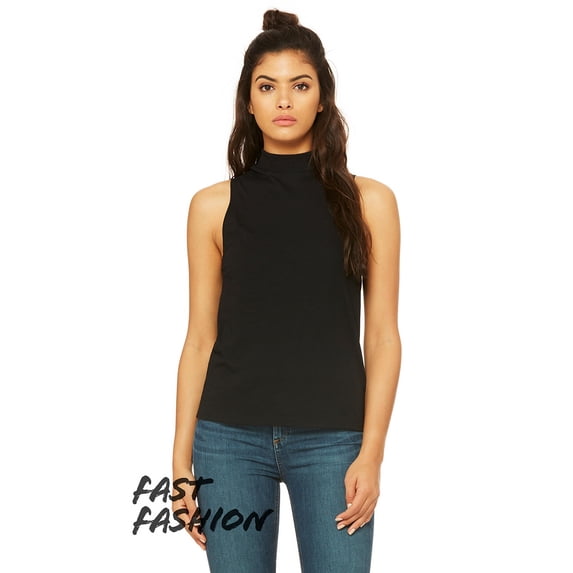Bella + Canvas - Fast Fashion Women's Mock Neck Tank - Color - Solid Black Blend - Size - L