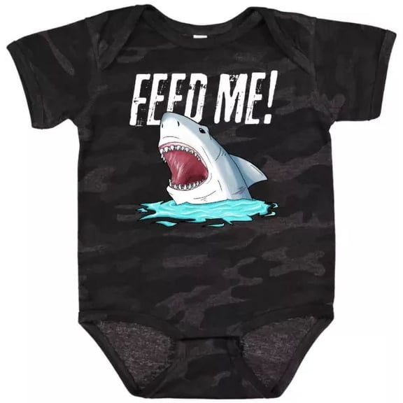 Bella Canvas Feed Me With Shark Head Baby Pop Culture Sharks Ocean Water I Bodysuit