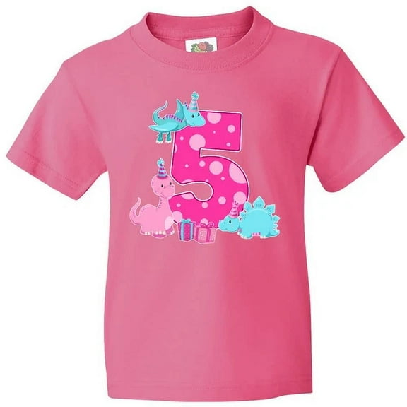 Bella Canvas Fifth Birthday Dinosaur Party In Pink Birthdays 5th Girl Toddler Shirt