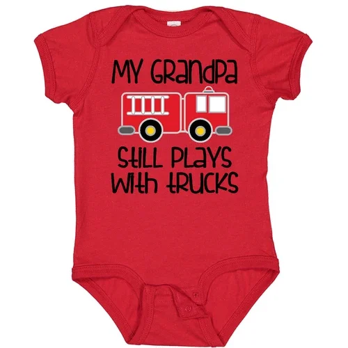Bella Canvas Firefighter Grandpa Plays With Trucks Baby Fireman Childs Hws Bodysuit