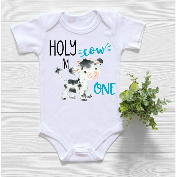Bella Canvas with First Birthday Boy, Holy Cow I'M One, Farm Birthday Shirt, One Shirt, Birthday Outfit Boy, Cute Cow, Cow Birthday Tee Cool Baby Clothing Baby Boy or Girl Bodysuit Gift