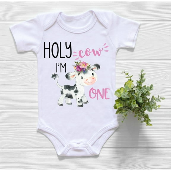 Bella Canvas with First Birthday Girl, Holy Cow I'M One, Farm Birthday Shirt, One Shirt, Birthday Outfit Girl,, Cow Birthday Cool Baby Clothing Baby Boy or Girl Bodysuit Gift