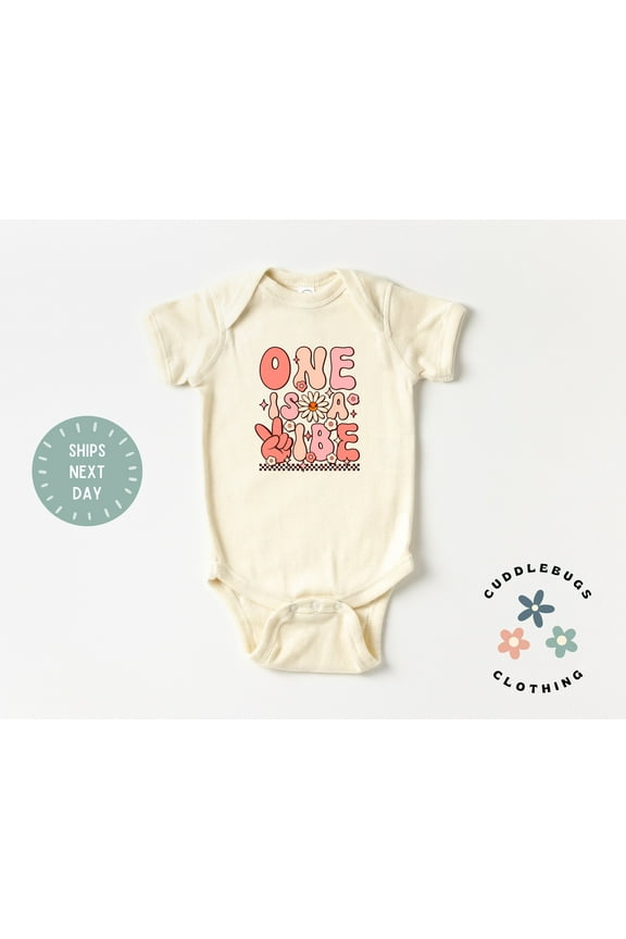 Bella Canvas with First Birthdays, Retro One Is A Vibe Flowers, 1 Year Old Girl, Gift For Baby Girl, Cake Smash Outfit Cool Baby Clothing, Cute Baby Boy or Girl Bodysuit Gift