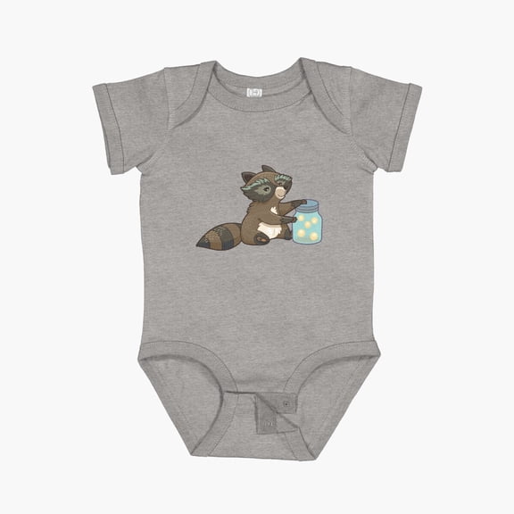 Bella Canvas Funny Little Raccoon Collects Crickets Short Sleeve Baby One-Piece Newborn Gender Neutral Outfit, Baby Boy Or Girl Bodysuit, Birrthday Gifts