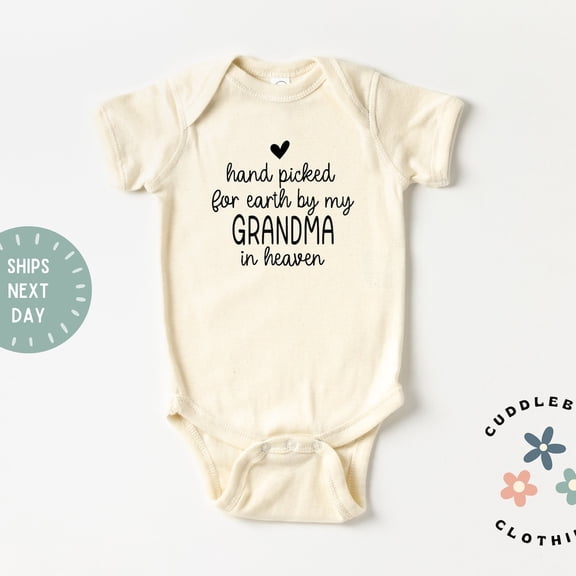 Bella Canvas Grandma in Heaven Baby Bodysuit, Handpicked For Earth By My Grandma in Heaven Bodysuit, Memorial Baby, Baby Gift
