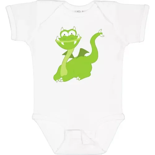 Bella Canvas Green Dragon Baby Bodysuit Smiling Friendly One-piece Infant Creeper Bodysuit