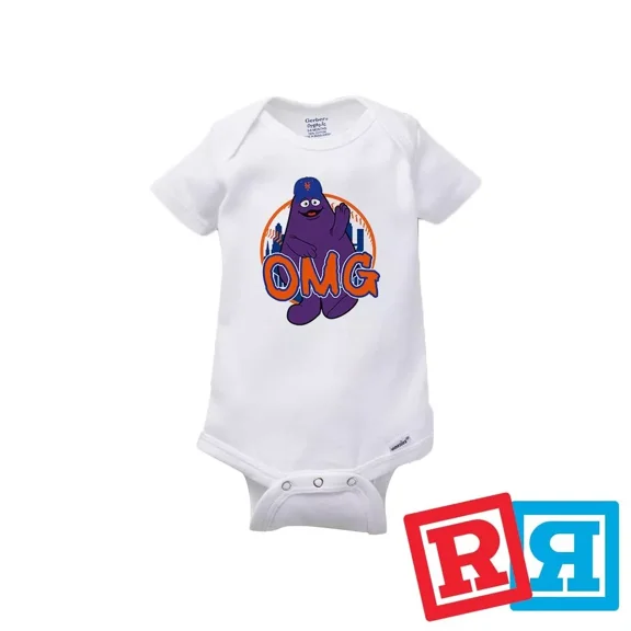 Bella Canvas Grimace Mets OMG Gerber Baby OnesieÂ® Cotton Unisex White Short Sleeve Bodysuit
