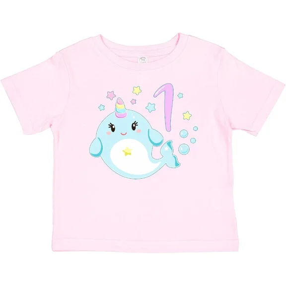 Bella Canvas Happy 1st Birthday With Cute Narwhal Stars And Bubbles Baby Toddler Shirt 1 Toddler Shirt