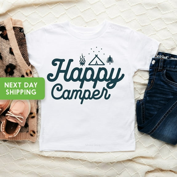 Bella Canvas Happy Camper Kids Retro Shirt Font Color
