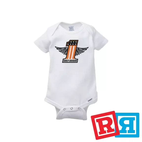 Bella Canvas Harley Davidson Gerber Baby OnesieÂ® Cotton Unisex White Short Sleeve Bodysuit