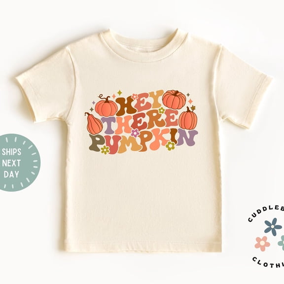 Bella Canvas Hey There Pumpkin Toddler Shirt, Cute Fall pumpkin Kids Tee, Retro Pumpkin Flowers Toddler Girl Top, Gift for Girl, Toddler Tee