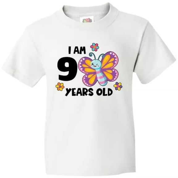 Bella Canvas I Am 9 Years Old Cute Smiling Butterfly With Flowers Jmg Toddler Shirt