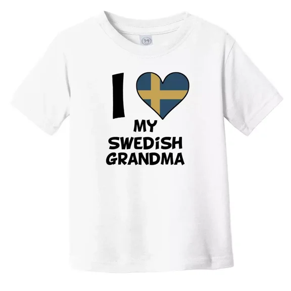Bella Canvas I Heart My Swedish Grandma Sweden Flag Toddler Boys & Girls Shirt, Gift for Baby or Kids