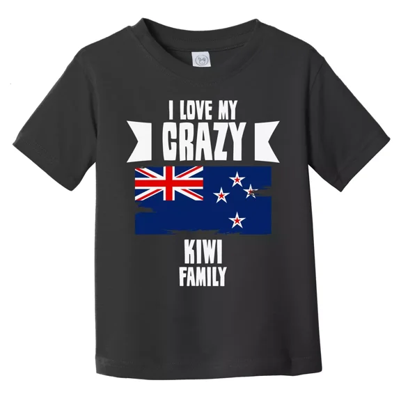 Bella Canvas I Love My Crazy Kiwi Family Funny New Zealand Flag Toddler T-Shirt