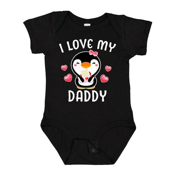 Bella Canvas I Love My Daddy with Cute Penguin and Hearts Girls Baby Bodysuit