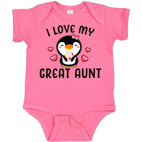Bella Canvas I Love My Great Aunt With Cute Penguin And Hearts Baby Bodysuit Day Bodysuit
