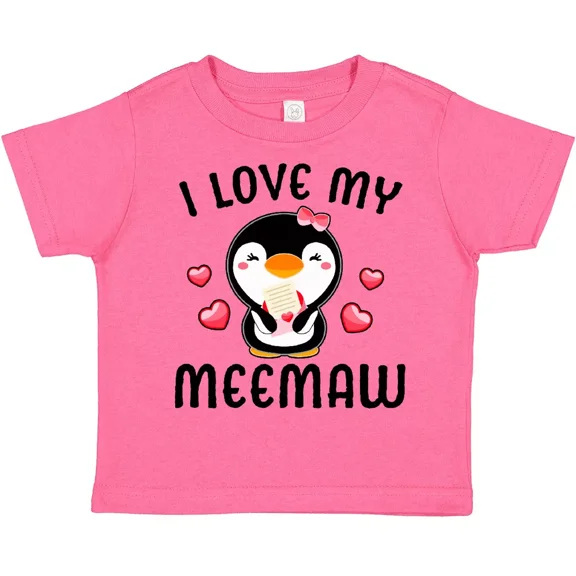 Bella Canvas I Love My Meemaw With Cute Penguin And Hearts Toddler Shirt Day Kids Toddler Shirt