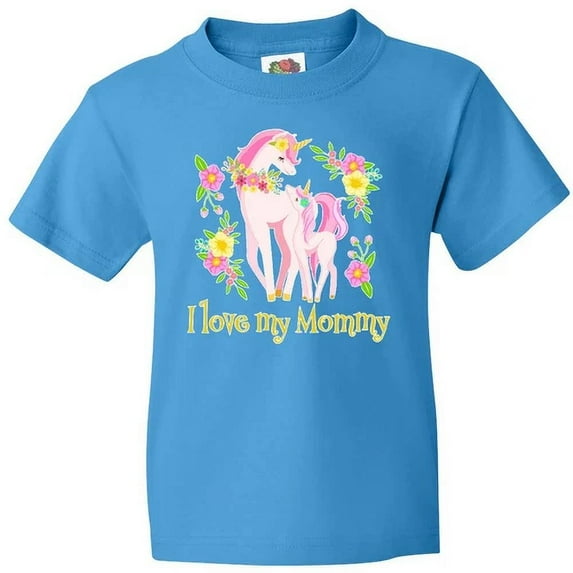 Bella Canvas I Love My Mommy Unicorn With Pink And Yellow Flowers Toddler T-Shirt Mom