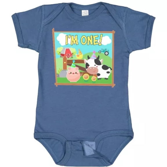 Bella Canvas I'M One! Farm Animals Wearing Birthday Party Hats Baby Bodysuit First Baby Bodysuit