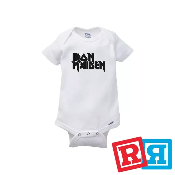 Bella Canvas Iron Maiden Gerber Baby OnesieÂ® Cotton Unisex White Short Sleeve Bodysuit