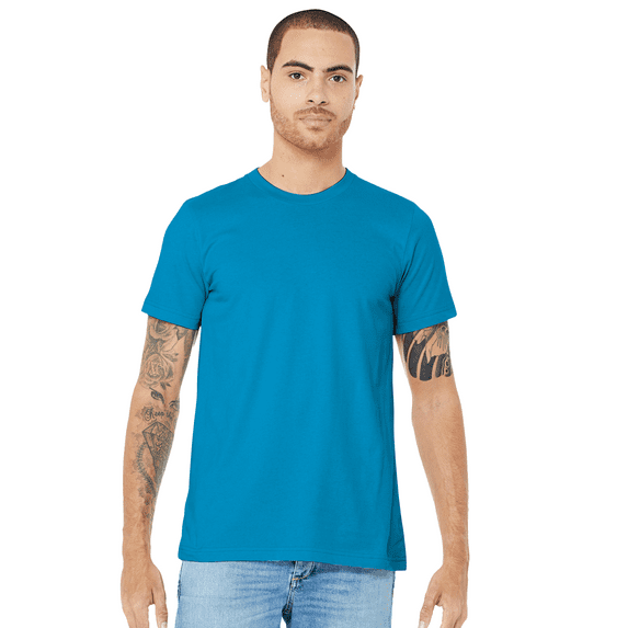 Bella + Canvas Jersey Cotton T-Shirt, Men’s Short Sleeve Shirt for Arts & Crafts, Solid Tee, Aqua, Size XL