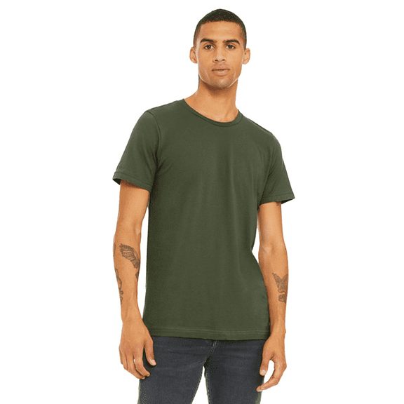 Bella   Canvas Jersey Cotton T-Shirt, Men’s Short Sleeve Shirt for Arts & Crafts, Solid Tee, Military Green, Size L