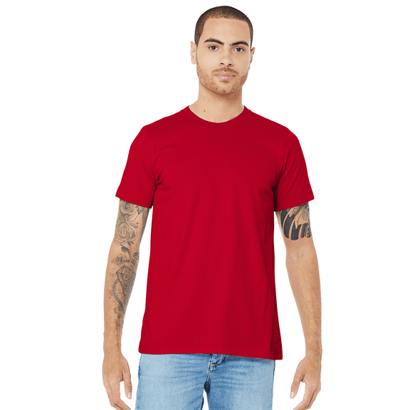 Bella   Canvas Jersey Cotton T-Shirt, Men’s Short Sleeve Shirt for Arts & Crafts, Solid Tee, Red, Size M