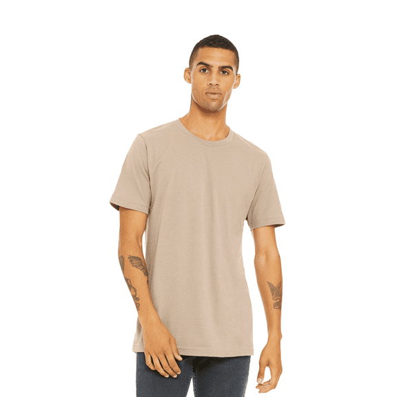 Bella   Canvas Jersey Cotton T-Shirt, Men’s Short Sleeve Shirt for Arts & Crafts, Solid Tee, Tan, Size S