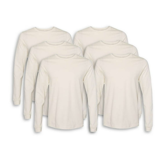 Bella + Canvas - Jersey Long Sleeve Tee | Long Sleeve Cotton Shirts for Men,100% Ring-Spun Cotton, Natural, Pack of 6 - S Size